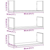 vidaXL Vägghyllor 3 st vit 80x18x18 cm konstruerat trä - Bild 10