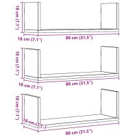 vidaXL Vägghyllor 3 st svart 80x18x18 cm konstruerat trä - Bild 10