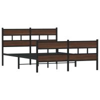 vidaXL Sängram utan madrass metall brun ek 150x200 cm - Bild 3