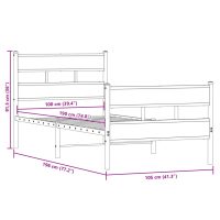 vidaXL Sängram utan madrass metall rökfärgad ek 100x190 cm - Bild 9