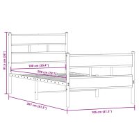 vidaXL Sängram utan madrass metall rökfärgad ek 100x200 cm - Bild 9