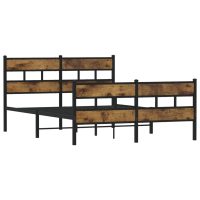 vidaXL Sängram utan madrass metall rökfärgad ek 135x190 cm - Bild 3