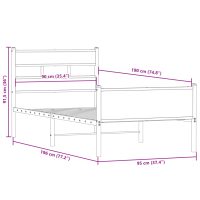 vidaXL Sängram utan madrass rökfärgad ek 90x190 cm konstruerad trä - Bild 9