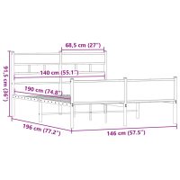 vidaXL Sängram utan madrass rökfärgad ek 140x190 cm konstruerad trä - Bild 9