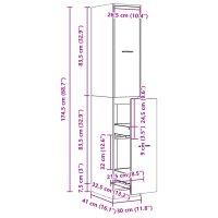 vidaXL Apoteksskåp betonggrå 30x41x174,5 cm konstruerat trä - Bild 10