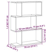 vidaXL Bokhylla/Rumsavdelare 3 hyllor vit 70x24x97 cm konstruerat trä - Bild 11