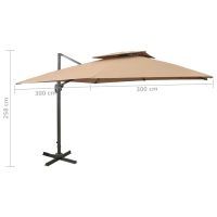 vidaXL Frihängande trädgårdsparasoll med ventilation 300x300 cm taupe - Bild 9