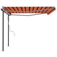 vidaXL Markis med stolpar automatisk infällbar 4,5x3,5 m orange/brun - Bild 4