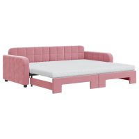 vidaXL Dagbädd utdragbar med madrasser rosa 90x200 cm sammet - Bild 2