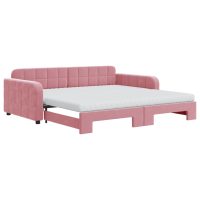 vidaXL Dagbädd utdragbar och madrasser rosa 100x200 cm sammet - Bild 2