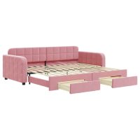 vidaXL Dagbädd utdragbar med lådor rosa 90x200 cm sammet - Bild 2