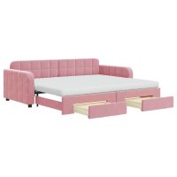 vidaXL Dagbädd utdragbar med lådor rosa 90x200 cm sammet - Bild 2