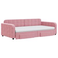 vidaXL Dagbädd utdragbar med lådor rosa 100x200 cm sammet - Bild 3