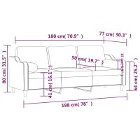 vidaXL 3-sitssoffa med prydnadskuddar brun 180 cm tyg - Bild 8