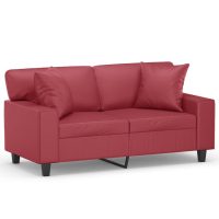 vidaXL 2-sits soffa med prydnadskuddar vinröd 120 cm konstläder - Bild 2