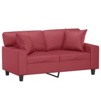 vidaXL 2-sits soffa med prydnadskuddar vinröd 120 cm konstläder - Bild 3