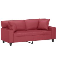 vidaXL 2-sits soffa med prydnadskuddar vinröd 140 cm konstläder - Bild 3