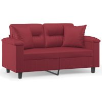 vidaXL 2-sits soffa med prydnadskuddar vinröd 120 cm konstläder - Bild 2