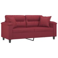 vidaXL 2-sits soffa med prydnadskuddar vinröd 140 cm konstläder - Bild 3