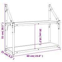 vidaXL Vägghylla 2 hyllor sonoma-ek 60x21x51 cm konstruerat trä - Bild 8