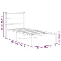 vidaXL Sängram med huvudgavel metall svart 75x190 cm - Bild 10