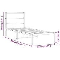 vidaXL Sängram med huvudgavel metall svart 80x200 cm - Bild 10