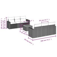 vidaXL Soffgrupp för trädgården med dynor 7 delar grå konstrotting - Bild 3