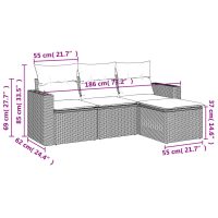 vidaXL Trädgårdssoffset med dynor 4 delar konstrotting grå - Bild 3