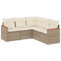 vidaXL Soffgrupp för trädgården med dynor 5 delar beige konstrotting - Bild 2