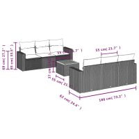 vidaXL Soffgrupp för trädgården med dynor 7 delar grå konstrotting - Bild 10