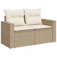 vidaXL Soffgrupp för trädgården med dynor 9 delar beige konstrotting - Bild 10