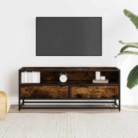 vidaXL Tv-bänk rökfärgad ek 100x34,5x40 cm konstruerat trä och metall - Bild 3