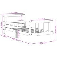 vidaXL Sängram med huvudgavel vaxbrun 75x190 cm massiv furu - Bild 12