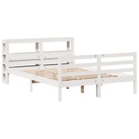 vidaXL Sängram med huvudgavel vit 135x190 cm massiv furu - Bild 2