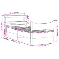 vidaXL Sängram med huvudgavel vaxbrun 90x190 cm massiv furu - Bild 11