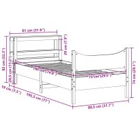 vidaXL Sängram med huvudgavel vaxbrun 75x190 cm massiv furu - Bild 11