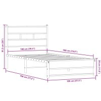 vidaXL Sängram utan madrass metall rökfärgad ek 100x190 cm - Bild 9