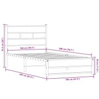 vidaXL Sängram utan madrass metall rökfärgad ek 100x200 cm - Bild 9