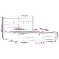 vidaXL Sängram utan madrass metall rökfärgad ek 135x190 cm - Bild 9