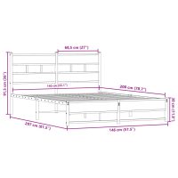 vidaXL Sängram utan madrass metall rökfärgad ek 140x200 cm - Bild 9