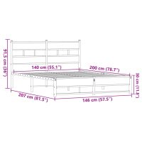 vidaXL Sängram utan madrass metall brun ek 140x200 cm - Bild 9