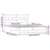 vidaXL Sängram utan madrass metall brun ek 160x200 cm - Bild 9