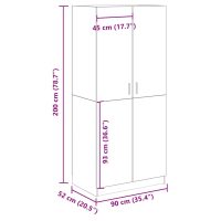 vidaXL Garderob åldrat trä 90x52x200 cm konstruerat trä - Bild 9