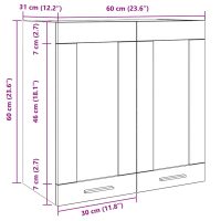 vidaXL Väggskåp för kök med glasdörr åldrat trä 60x31x60 cm - Bild 10