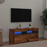 vidaXL TV-bänk med LED-lampor åldrat trä 90x35x40 cm konstruerat trä - Bild 4