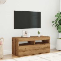 vidaXL TV-bänk med LED-lampor artisan ek 90x35x40 cm konstruerat trä - Bild 5