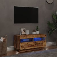 vidaXL TV-bänk med LED-lampor åldrat trä 80x35x40 cm konstruerat trä - Bild 4