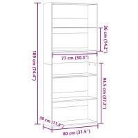 vidaXL Bokhylla rökfärgad ek 80x30x189 cm konstruerat trä - Bild 9