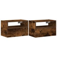 vidaXL Väggmonterat sängbord 2 st rökfärgad ek 45x26x28,5 cm - Bild 2