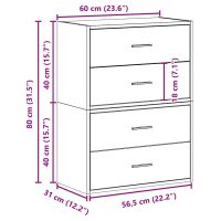 vidaXL Skåp med 2 lådor 2 st vit 60x31x40 cm konstruerat trä - Bild 10